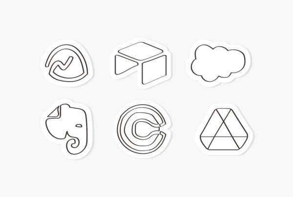 Logos of the best organizational tools for your business including Basecamp, Airtable, Salesforce, Evernote, Calendly, and Google Drive.