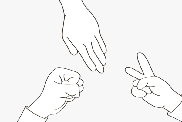An illustration of 3 hands doing rock, paper, scissors on a blog about types of marketing