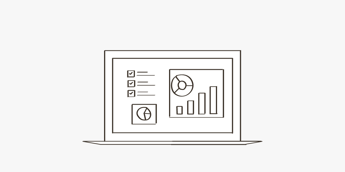 An illustration of marketing analytics and graphs on a laptop